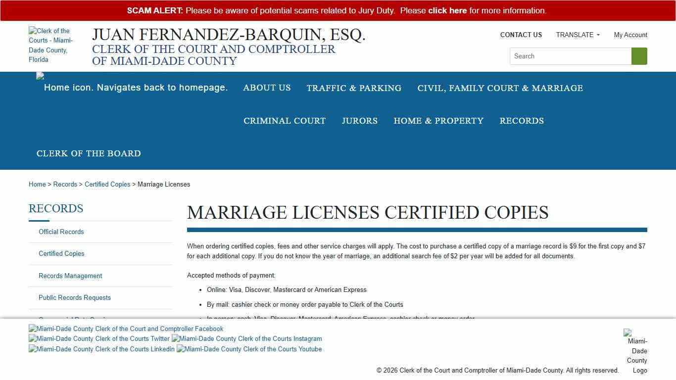 Marriage License Certified Copies